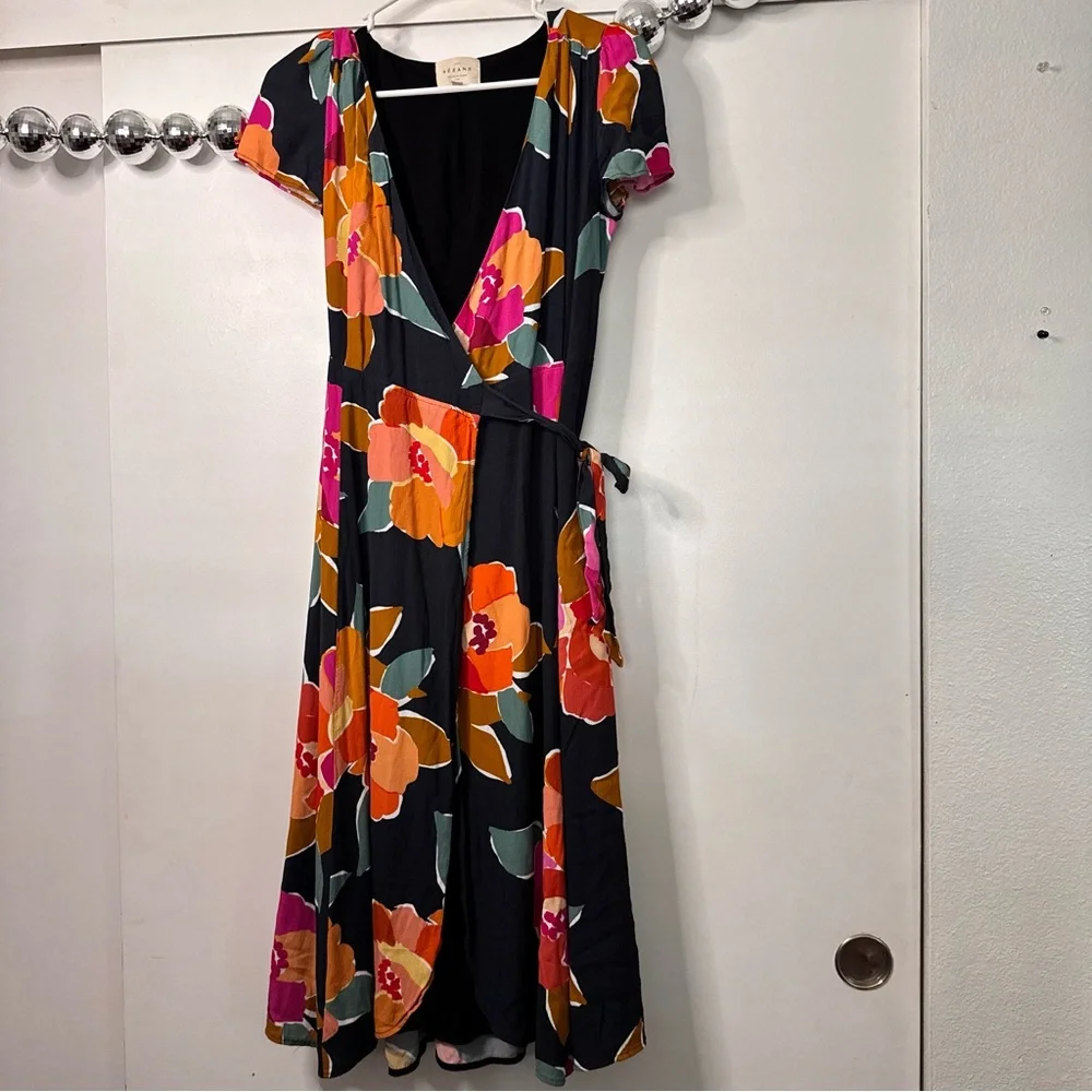 Sézane Amber Wrap Dress navy ink floral print - Picture 4 of 7